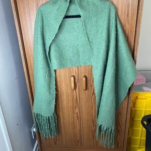 Earthbound Trading Company Scarf Womens OS Green Fuzzy Tassel Fringe Oversized